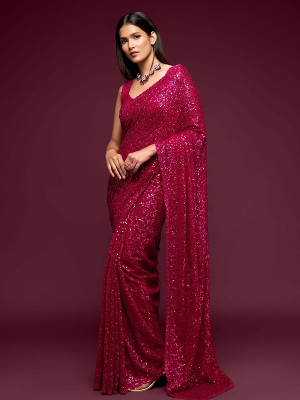 Deep Pink Pure Georgette Saree